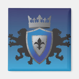 Imán medieval azul de la heráldica del león