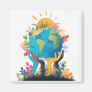 Imán Medio ambiente - Ilustracion terrestre con mano y