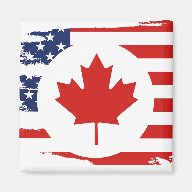 Imán Medio canadiense-estadounidense: Canadá Bandera de (Frente)