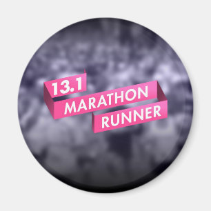 Imán Medio maratón corredora de cinta rosada de concien