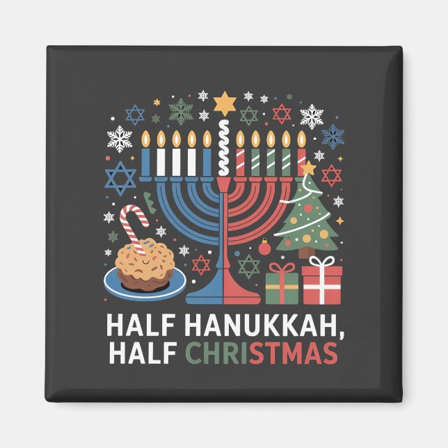 Imán Medio Navidad Mitad Hanukkah Christmukkah Funny (Frente)
