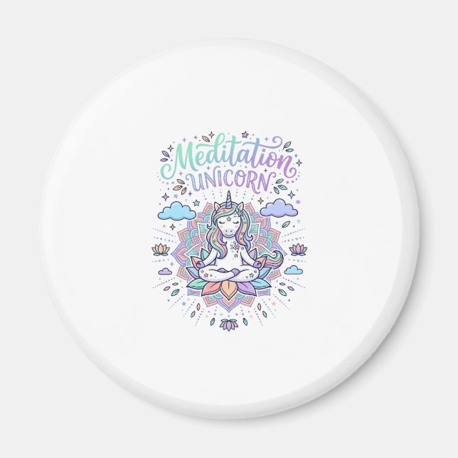 Imán Meditación de Unicornio Unicornio Fondo Blanco Vec (Frente)