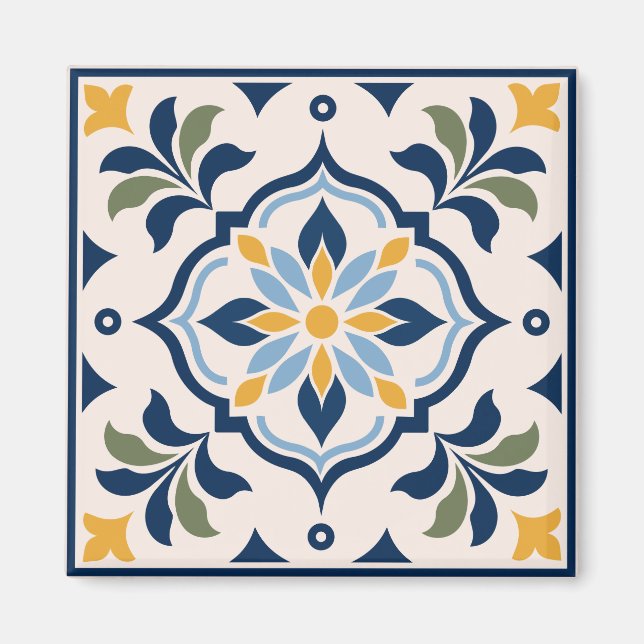 Imán Mediterranean Floral Tile Pattern (Frente)