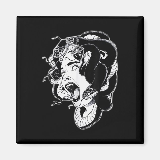 Imán Medusa Blackwork Tattoo Flash (Frente)