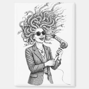 Imán Medusa Moderna Usando Secador de Pelo Ilustración 