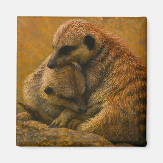 Imán Meerkat Cuddle - Pintura de vida silvestre en la T (Frente)