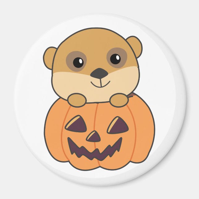 Imán Meerkat En Calabaza Animales Cuidados Feliz Hallow (Frente)