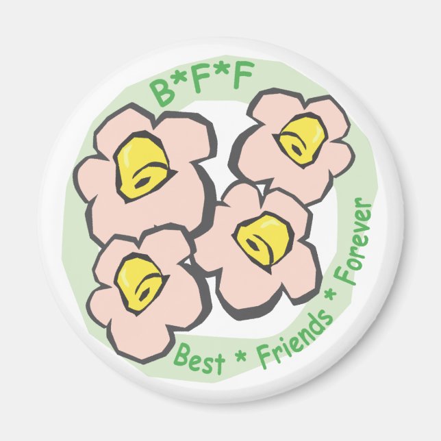 Imán Mejor Amigos De BFF Flores Rosa Para Siempre (Frente)
