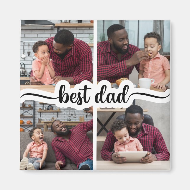 Imán Mejor Collage de fotos personalizado de papá 4 (Frente)