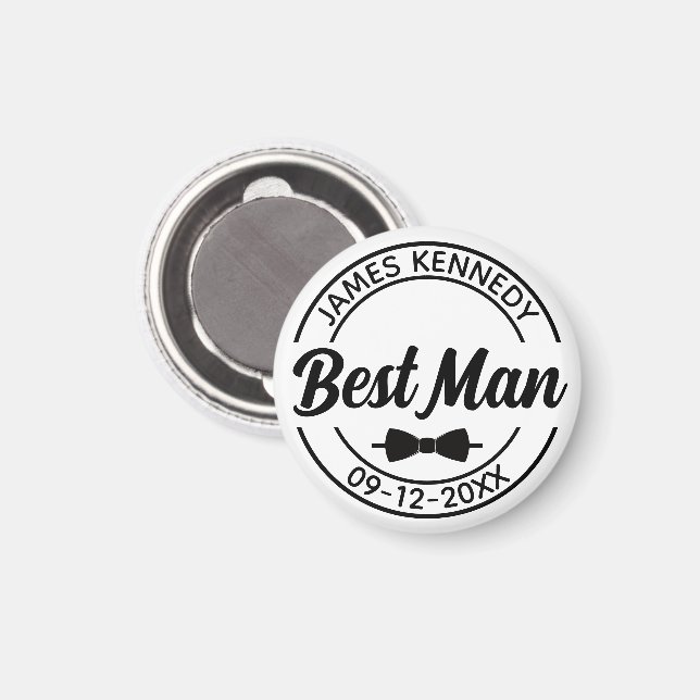 Imán Mejor Hombre Personalizado con Nombre y Fecha Boda (Anverso/Reverso)
