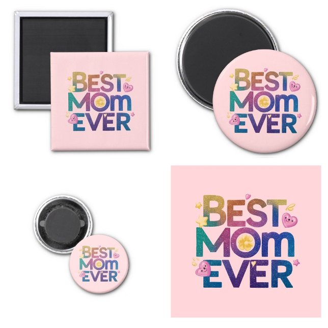 Imán Mejor Madre Corazón y Flores (Best Mom Ever hearts and flowers magnets)