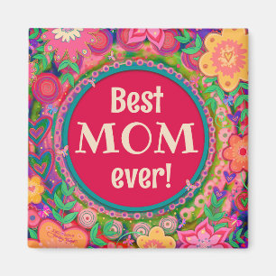 Imán Mejor Mamá Bonito Rosa Whimsical Fun Floral
