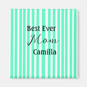 Imán Mejor mamá de todas verde patrón rayado pastel neo