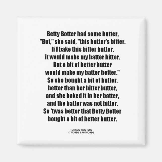 Imán Mejor Mantequilla de amargo Betty Botter (Twister  (Frente)