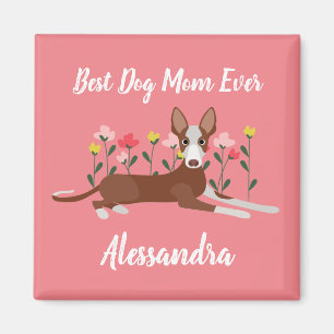Imán Mejor Perro Madre Podenco Floral Rosa