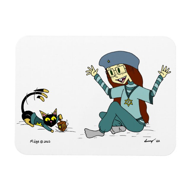 Imán Mel el Cat y Maizy Hanukkah Magnet (Horizontal)