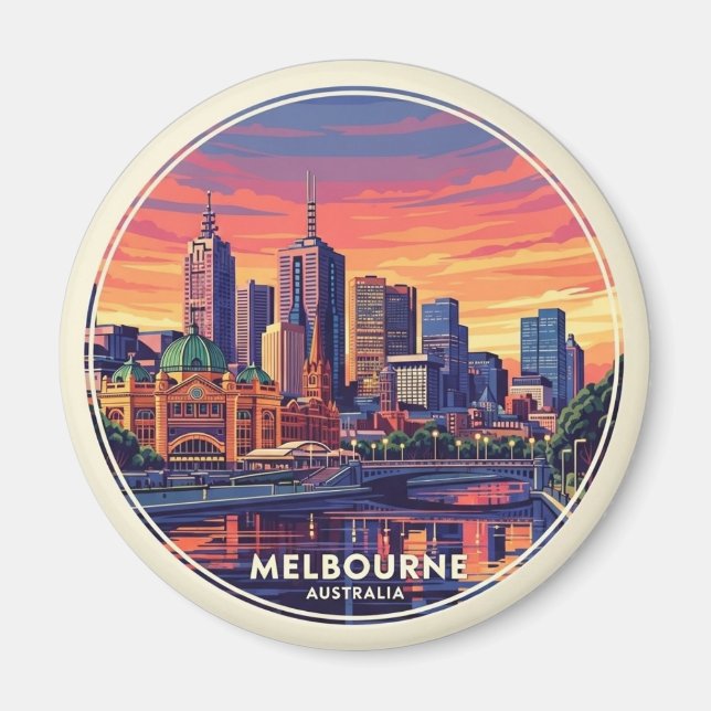 Imán Melbourne Australia Silueta Viajes (Frente)