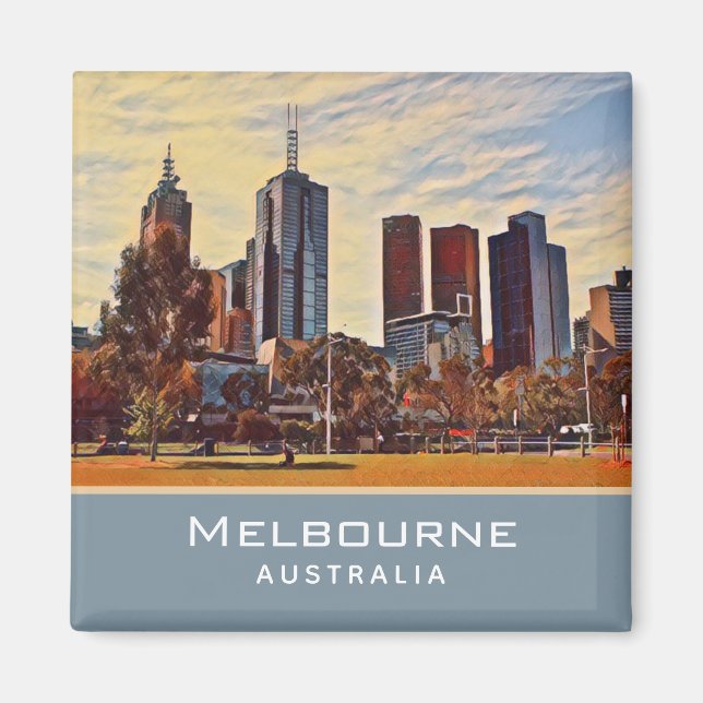 Imán Melbourne Australia Skyline Watercolor Art (Frente)