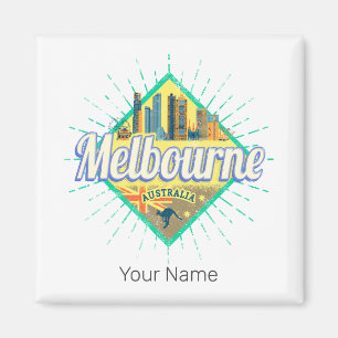 Imán Melbourne Victoria Australia Retro Skyline Vintage