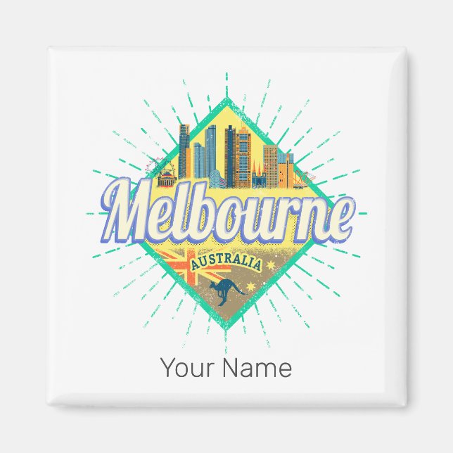 Imán Melbourne Victoria Australia Retro Skyline Vintage (Frente)