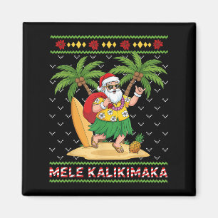 Imán Mele Kalikimaka Retro Santa Shaka Hawaii Ugly Chri