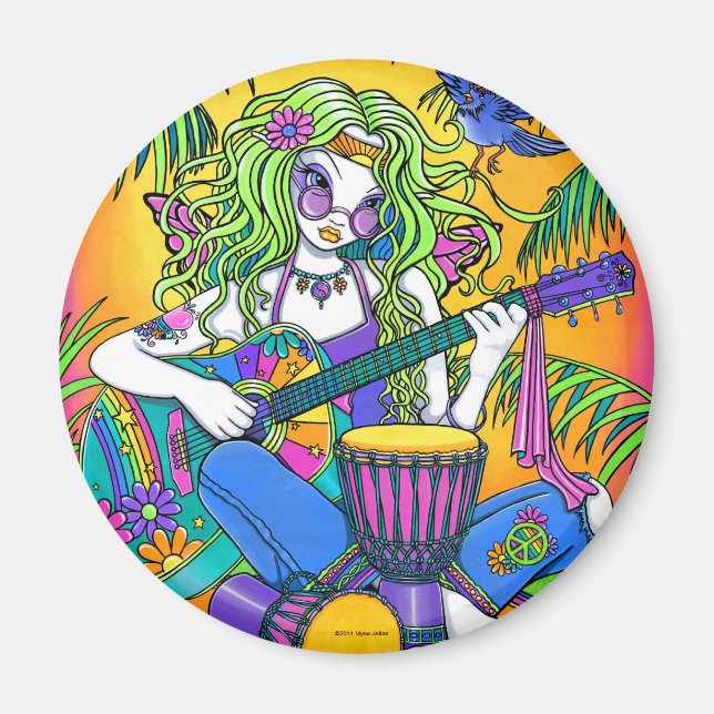 Imán "Melody" Guitarra Arcoiris Hippie Fairy Magnet (Frente)