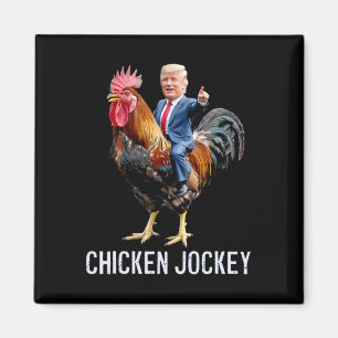Imán Meme 1 divertido de Jockey sobre pollo Trump
