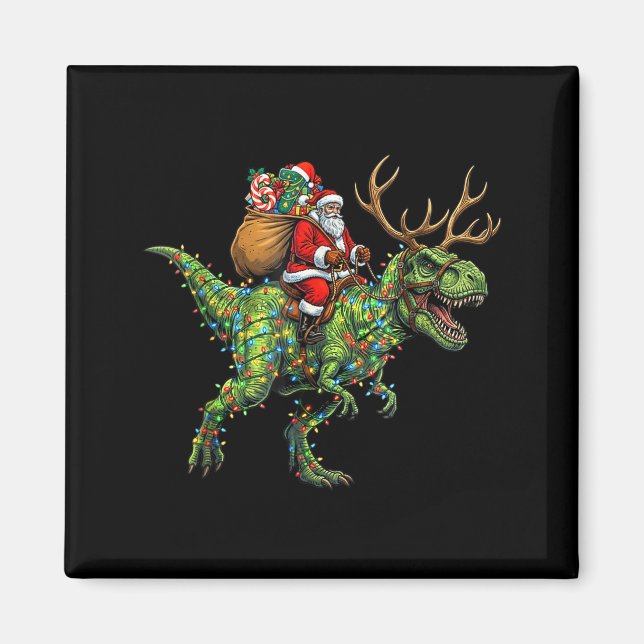 Imán Meme 67 Christmas Santa Riding Dinosaur T Rex Boys (Frente)