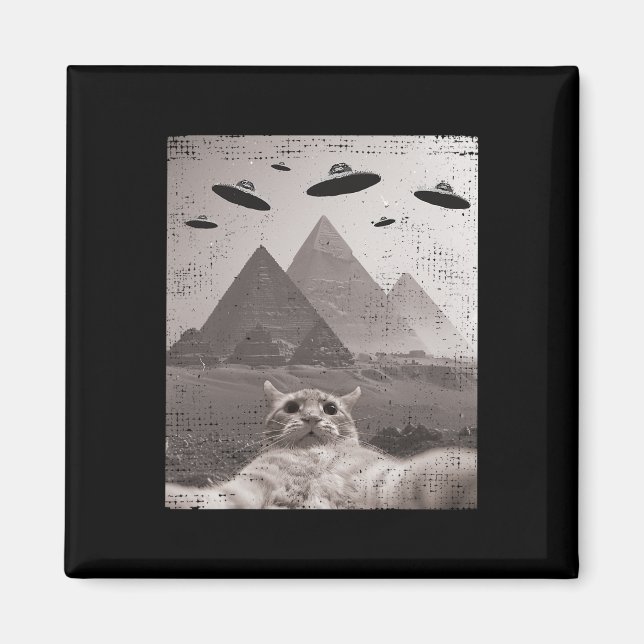 Imán Meme Cat Ufo - Gracioso Selfie Cat Con Ufos (Frente)