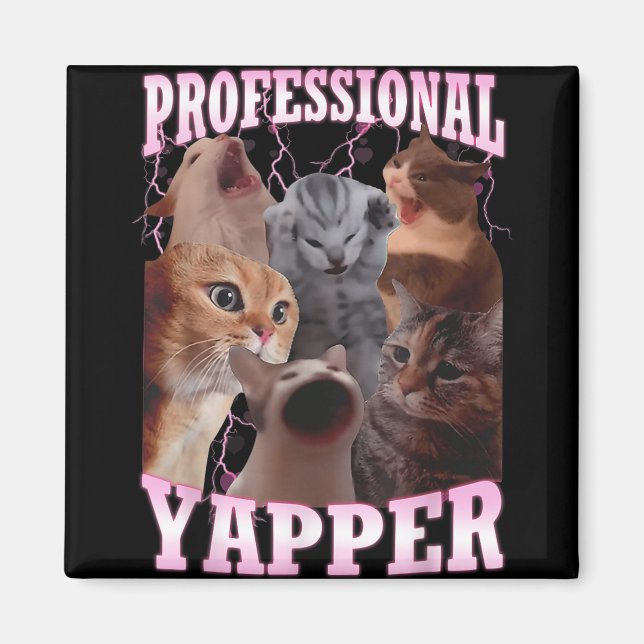Imán Meme de gato de yapper profesional curiosamente es (Frente)