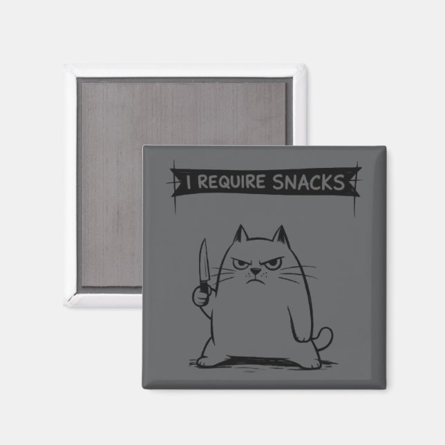 Imán Meme de gato divertido necesito snacks  (Anverso/Reverso)