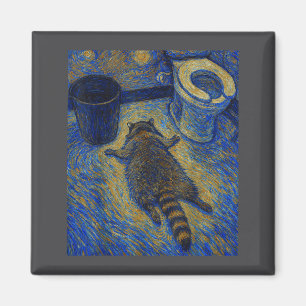 Imán Meme de mapache de Van Gogh borracho vomita en el