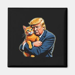 Imán Meme divertido de Trump abrazando gato naranja Ele