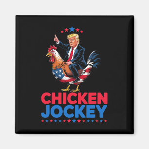 Imán Meme divertido de Trump jinete de pollo