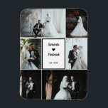 Imán Memoria Boda romántica - 6 fotos de Personalizados<br><div class="desc">Celebra tu historia de amor con este imán de fotos boda personalizado que incluye seis franjas fotográficas personalizados y texto editable para nombres y año boda. Este elegante imán de fotos flexible es perfecto como un gran placer para tu día especial, o como un favor de boda para invitados y...</div>