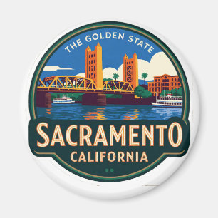 Imán Memoria de viaje retro de Sacramento capital de Ca