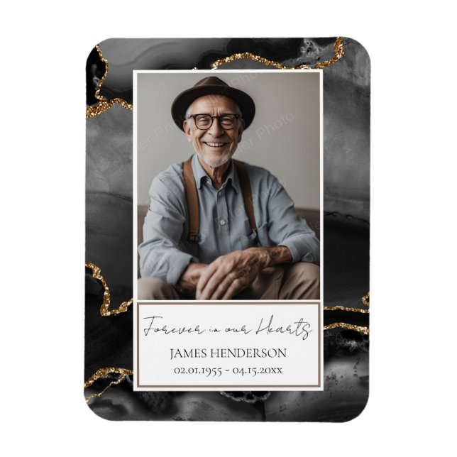 Imán Memorial Black and Gold Photo Keepsake (Vertical)