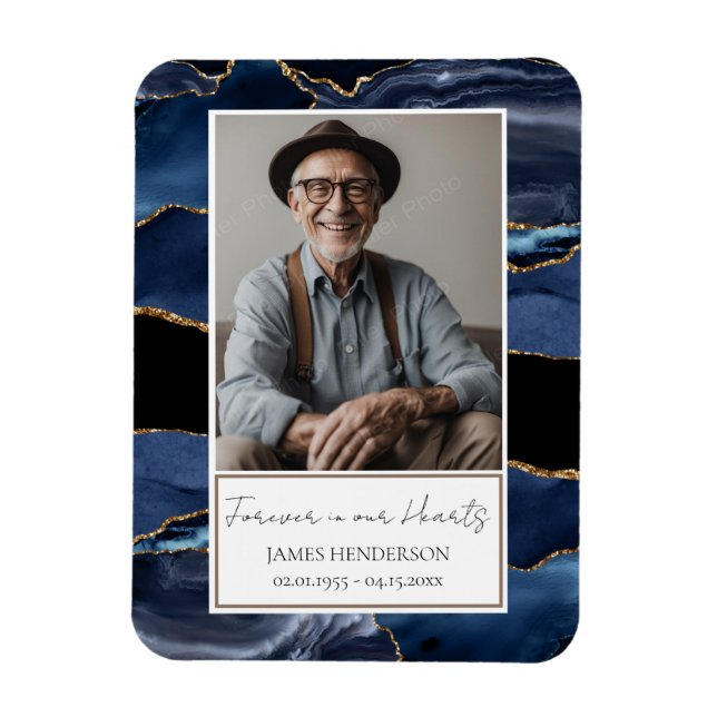 Imán Memorial Blue and Gold Photo Keepsake (Vertical)