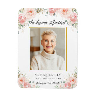 Imán Memorial conmemorativo de la foto floral rosa de R