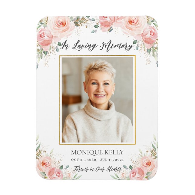 Imán Memorial conmemorativo de la foto floral rosa de R (Vertical)