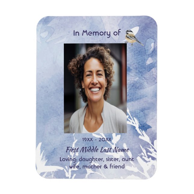 Imán Memorial Keepsake Chickadee Bird Winter  (Vertical)