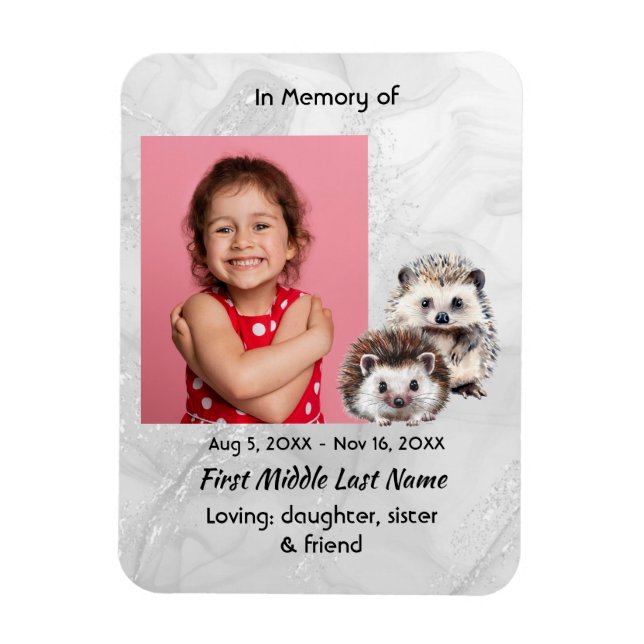 Imán Memorial Keepsake Cute Hedgehog Children   (Vertical)