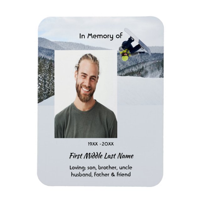 Imán Memorial Keepsake Snowboarding Winter (Vertical)
