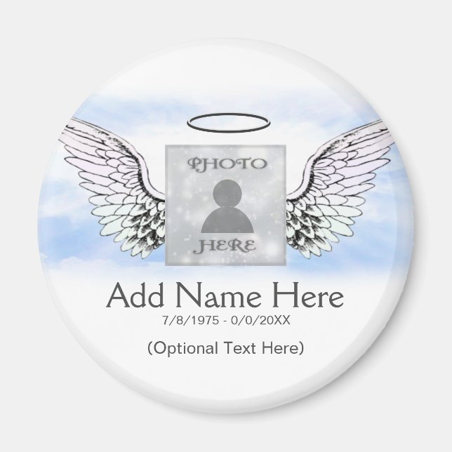 Imán Memorial personalizado | Alas Ángel y Nubes (Frente)