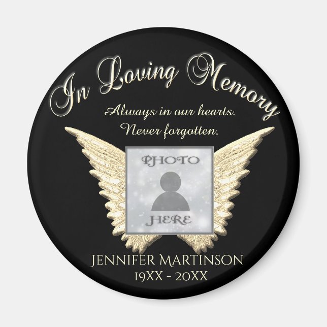 Imán Memorial personalizado | Angel Wings Add Photo (Frente)