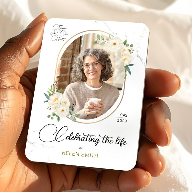 Imán Memory Floral Elegant Photo, Celebration of Life  (Memory Floral Elegant Photo, Celebration of Life Magnet, Loss of Mom Gift)