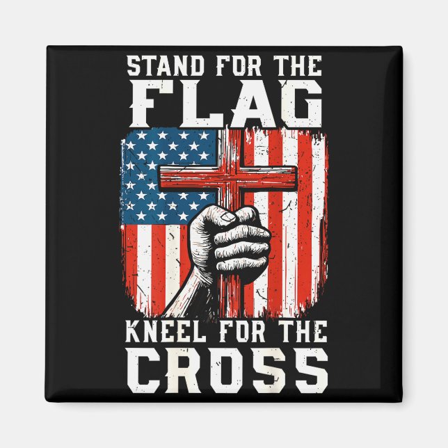 Imán Men Stand For Flag Kneel The Cross Christian Patri (Frente)