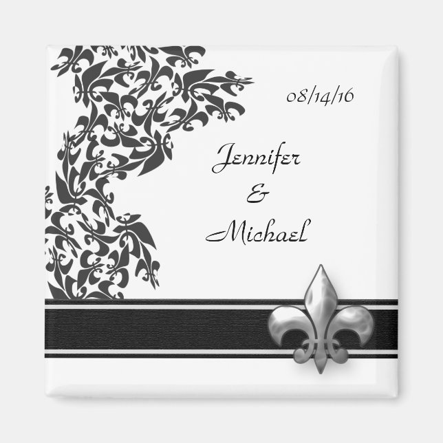 Imán Méneta de matrimonio negro y blanco Fleur de Lis D (Frente)