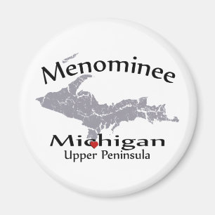 Imán Menominee Michigan Heart Map Design Magnet