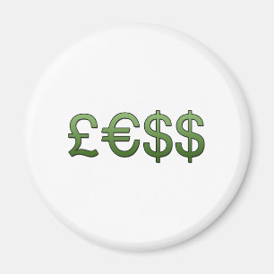 Imán menos dinero Símbolos Libra, Euro Dólar Estadoun